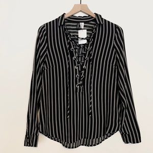 Lace-up striped blouse